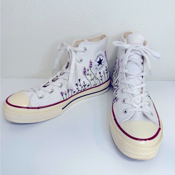 Converse Chuck Taylor High Top Lavender Embroidered Women’s 8.5 - Picture 2 of 10